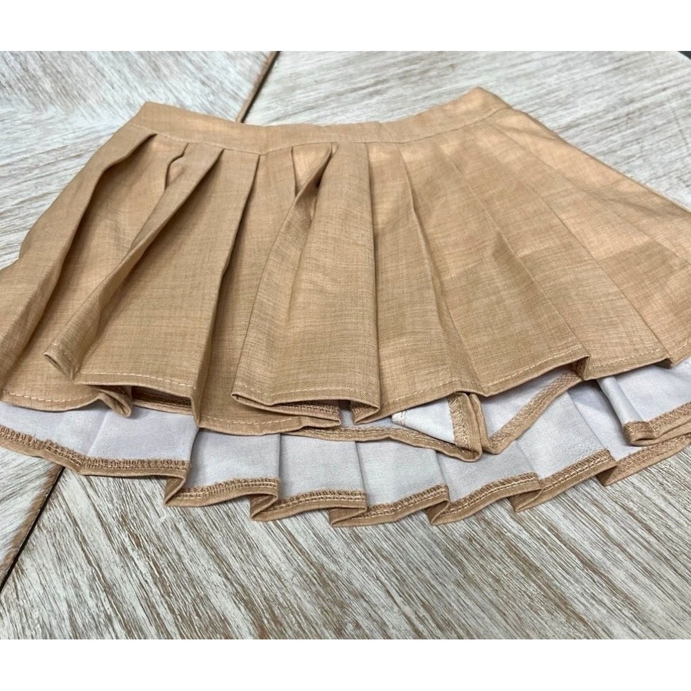 Pleated Skort XS Khaki Brown Mini Tennis Skirt Shorts